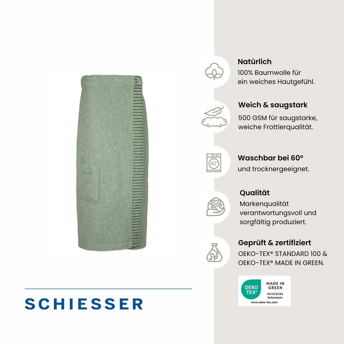 SAUNAKILT Rom Damen - 36-42 - Hellgrün - Hellgrün, Textil (80/130cm) - SCHIESSER