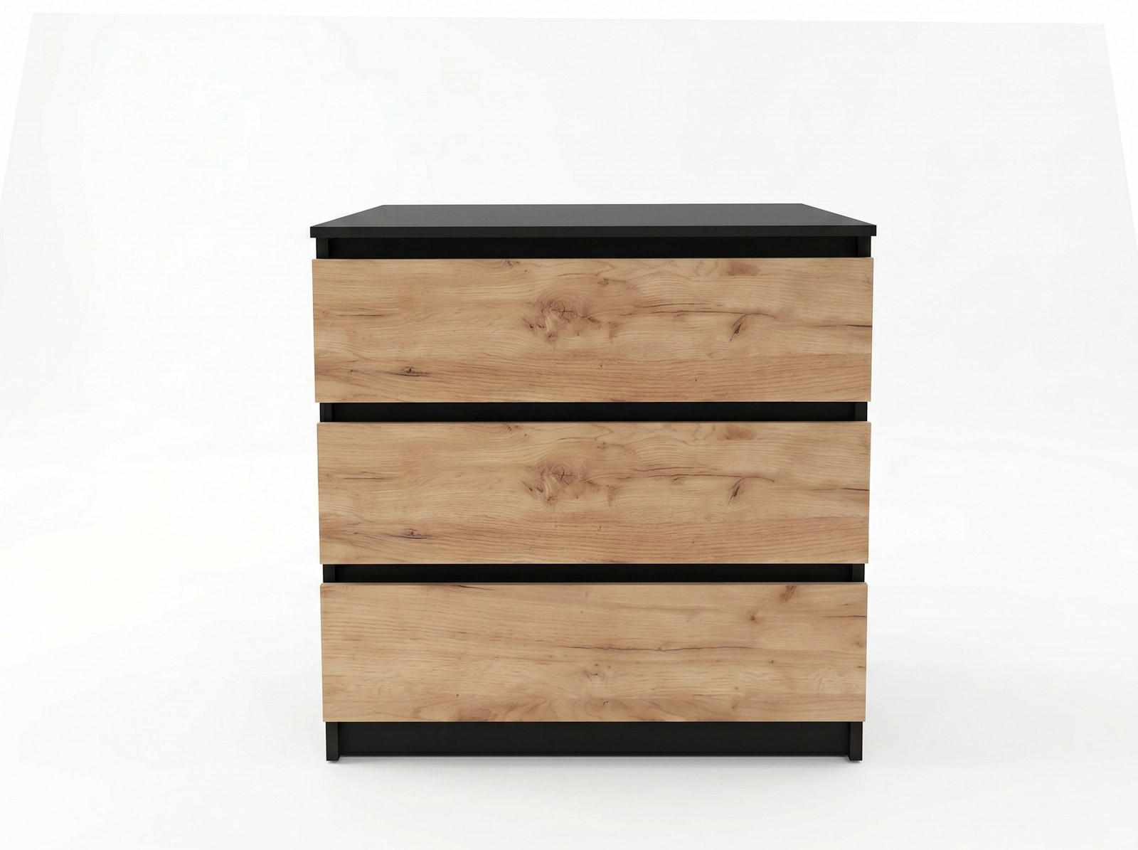 KOMMODE mit drei Schubladen in Schwarze Craft-Eiche - Schwarz/Naturfarben, Holzwerkstoff (70/77/40cm) - Home Collective