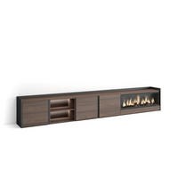 LOWBOARD, Eiche und Schwarz, 315/35/50cm, Kamin mit Feuereffekt XXL - Dunkelbraun, Holzwerkstoff (315/50/35cm) - Skraut Home