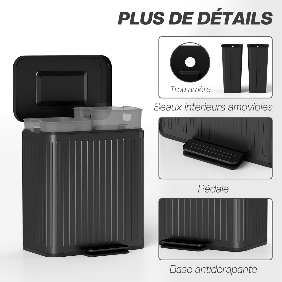 MÜLLTRENNSYSTEM Schwarz Soft-Close Pedal 2x20L - Schwarz, Metall (45.5/51/36.5cm) - PANGIVO