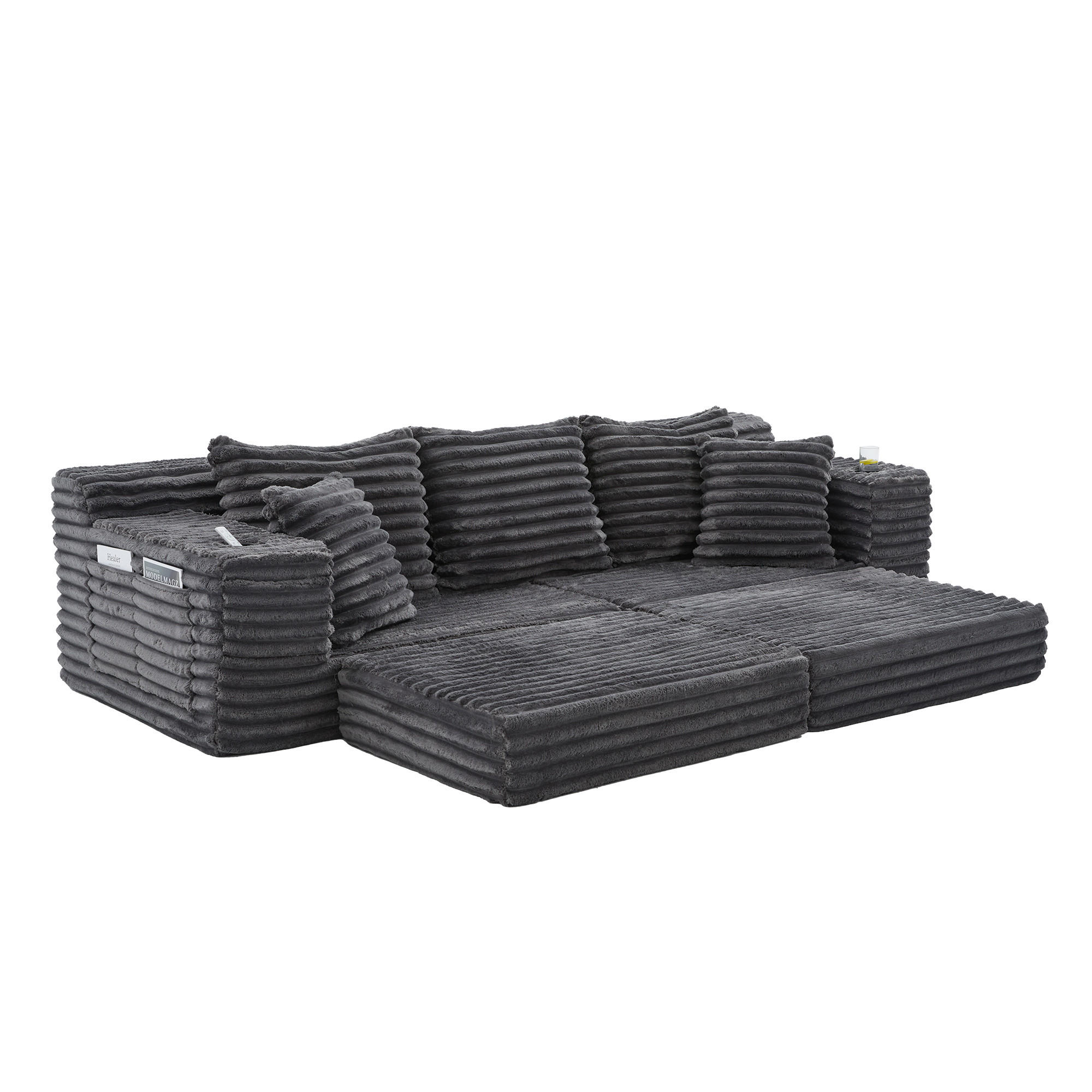 SCHLAFSOFA aus Cord mit Getränkehaltern und Kissen, Dunkelgrau - Dunkelgrau, Textil (107.48/34.25/38.58cm)