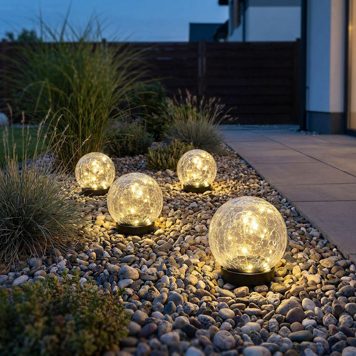 SOLARLEUCHTE LED Kugel Glas Klar Bruchglasoptik 3er Set - Klar, Glas (12/12/12cm)