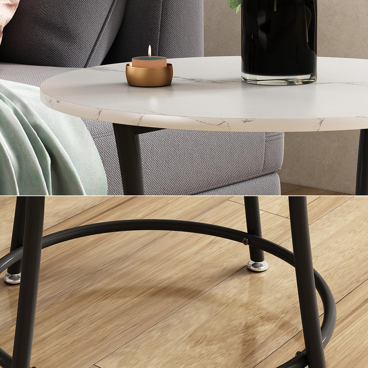 COUCHTISCH Quebec Marmor Weiß 50 x 50 cm mit Ablage - Weiß Hochglanz, Holzwerkstoff (50/50/55cm) - Vicco