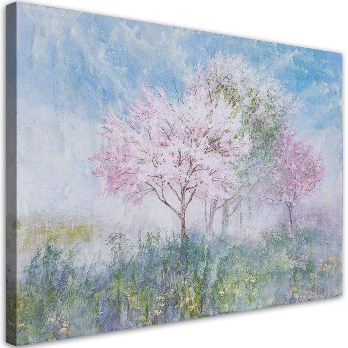 WANDBILD ein blühender baum in der wiese - Blau, Textil (60/40cm) - Feeby