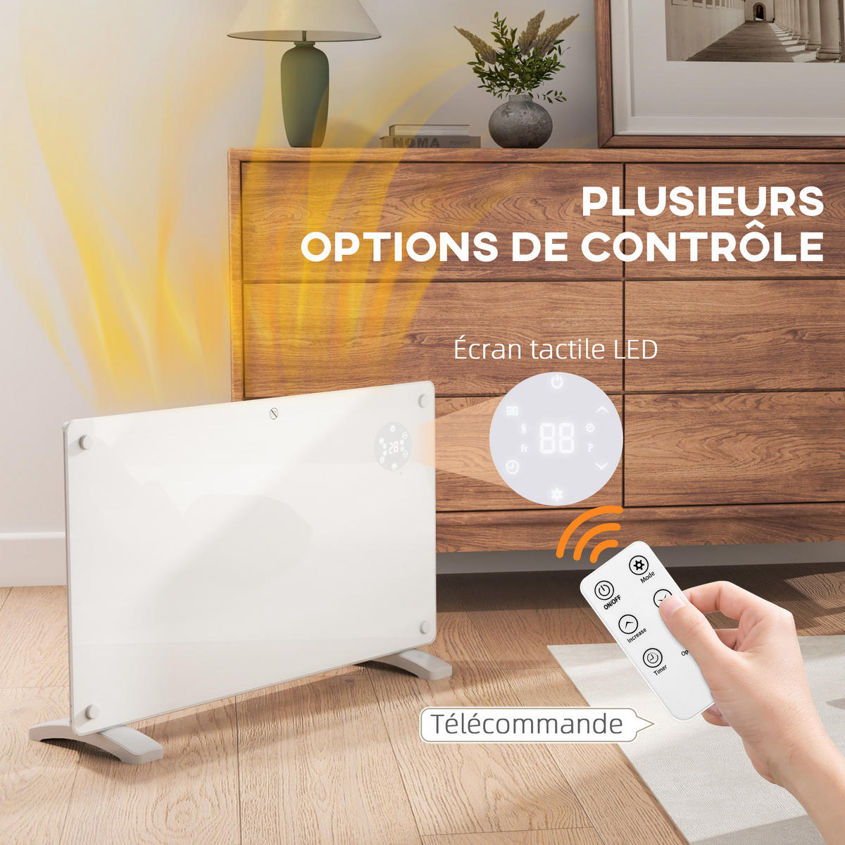 HEIZGERÄT DE-17045 1500 W mit LED-Display & Timer - Weiß, Glas (21.5/44.5/71cm) - ComfortXL