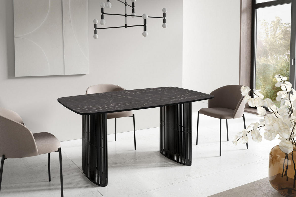 ESSTISCH Cavaro rechteckig oval ausziehbar, Marmor Schwarz 200-276/90/76 cm - Anthrazit/Schwarz, Holzwerkstoff/Metall (200/90/76cm) - WFL GROUP