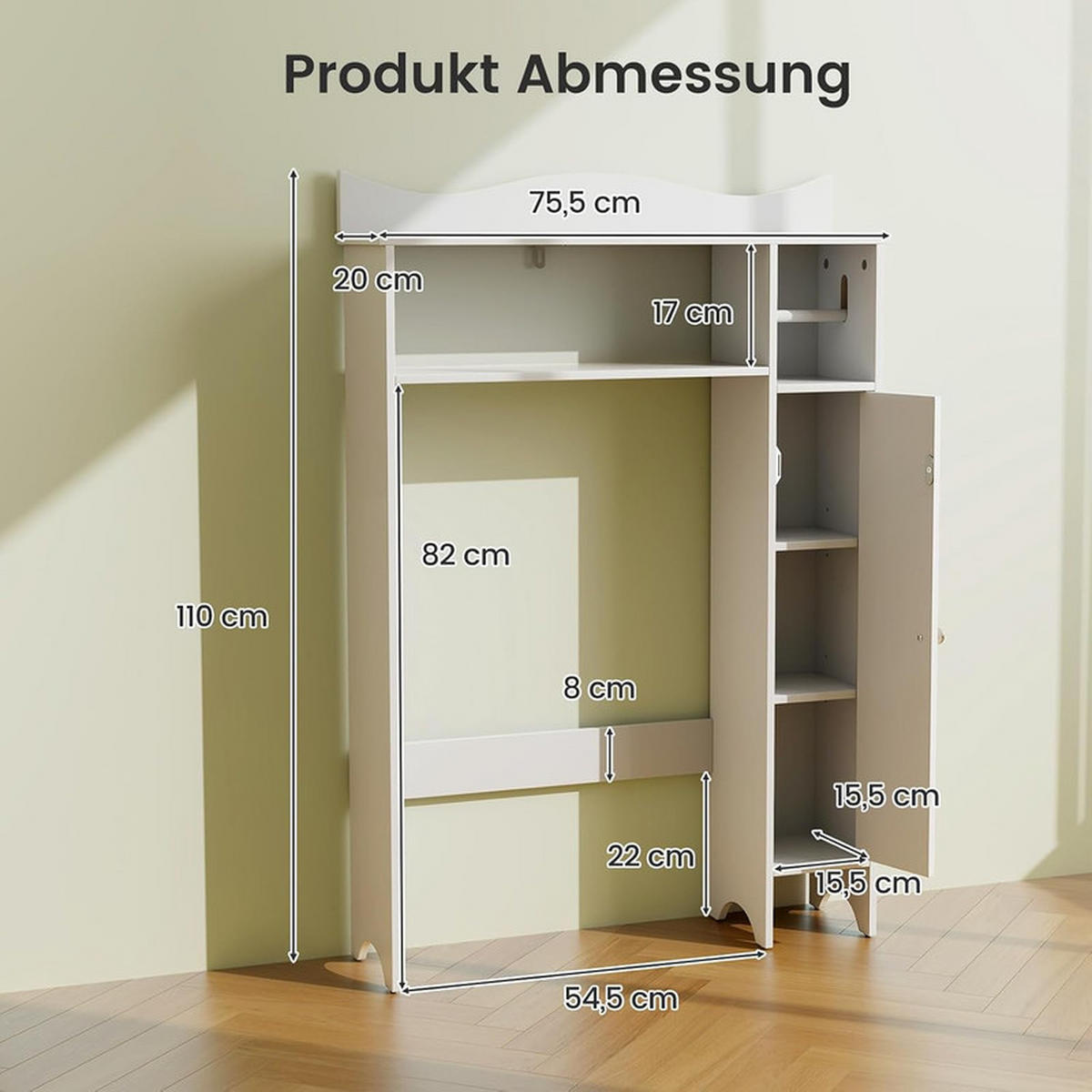 TOILETTENSCHRANK aus Holz weiß - Weiß, Holzwerkstoff (75.5/110/20cm) - COSTWAY