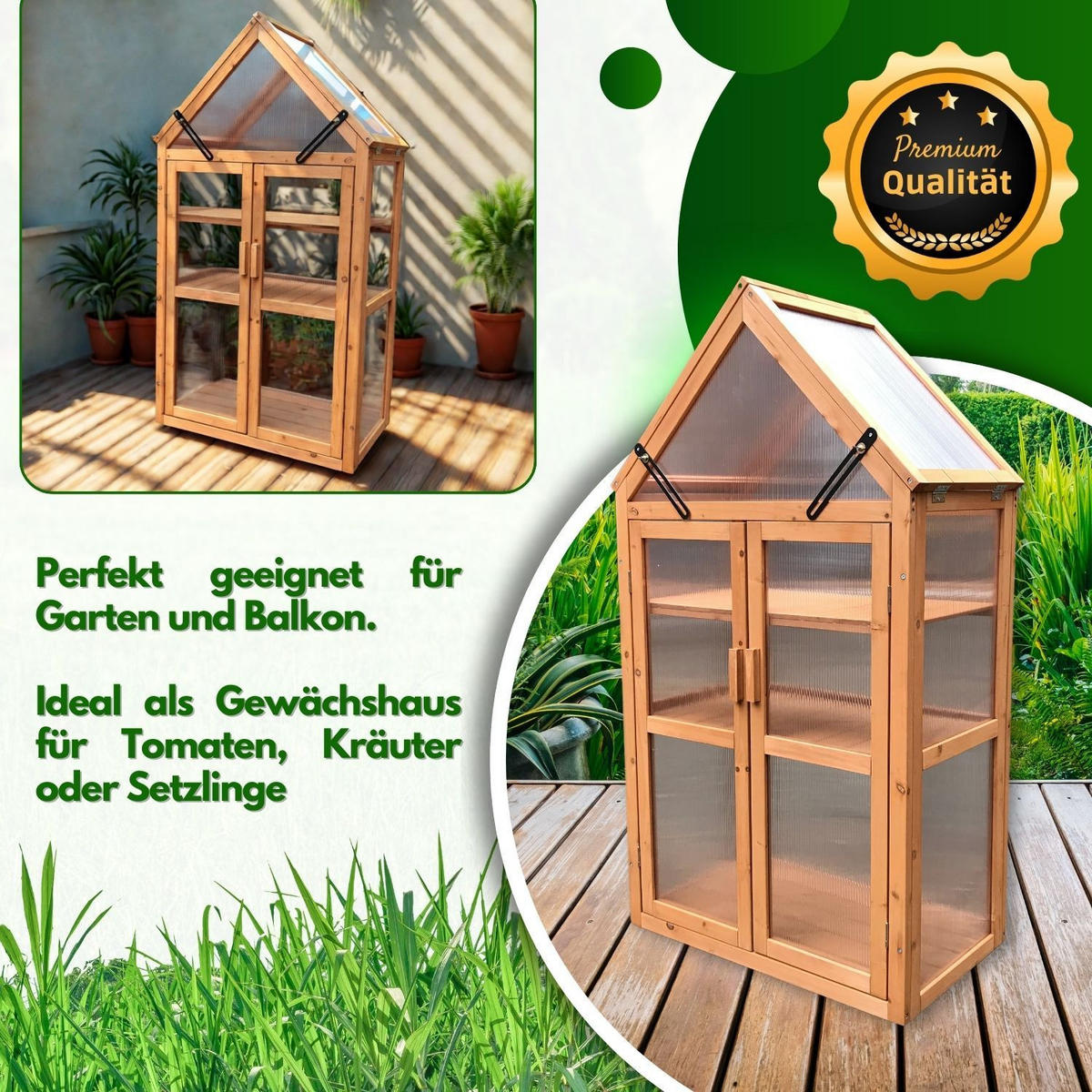 GEWÄCHSHAUS JAN Holz Farbe Braun 65/40/120 cm - Naturfarben, Holz (40/120/65cm) - Coemo