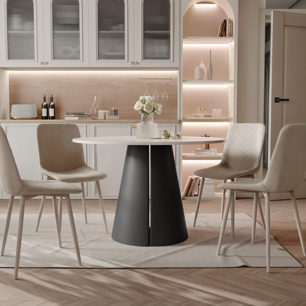 AUSZIEHTISCH BASE 120-196/76 cm, Schwarz / Kaschmir - Kaschmir/Schwarz, Holzwerkstoff/Metall (120/120/76cm) - Idohome