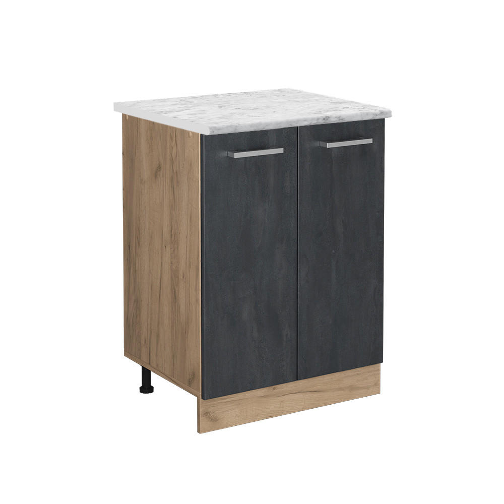 KÜCHENUNTERSCHRANK KÜCHENSCHRANK R-Line Schwarz Beton 60 cm AP Marmor - Eiche Wotan/Schwarz, Holzwerkstoff (60/81.6/60cm) - Vicco