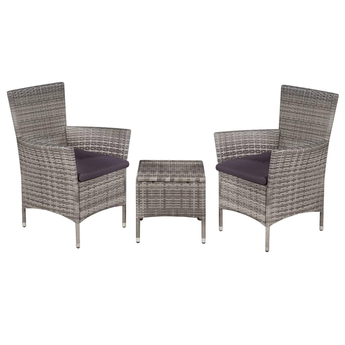 BALKON-SET 3-TLG. POLY RATTAN GRAU - Dunkelgrau/Grau, Kunststoff/Textil - vidaXL
