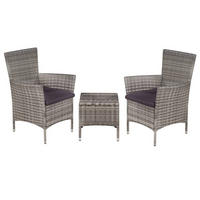 BALKON-SET 3-TLG. POLY RATTAN GRAU - Dunkelgrau/Grau, Kunststoff/Textil - vidaXL