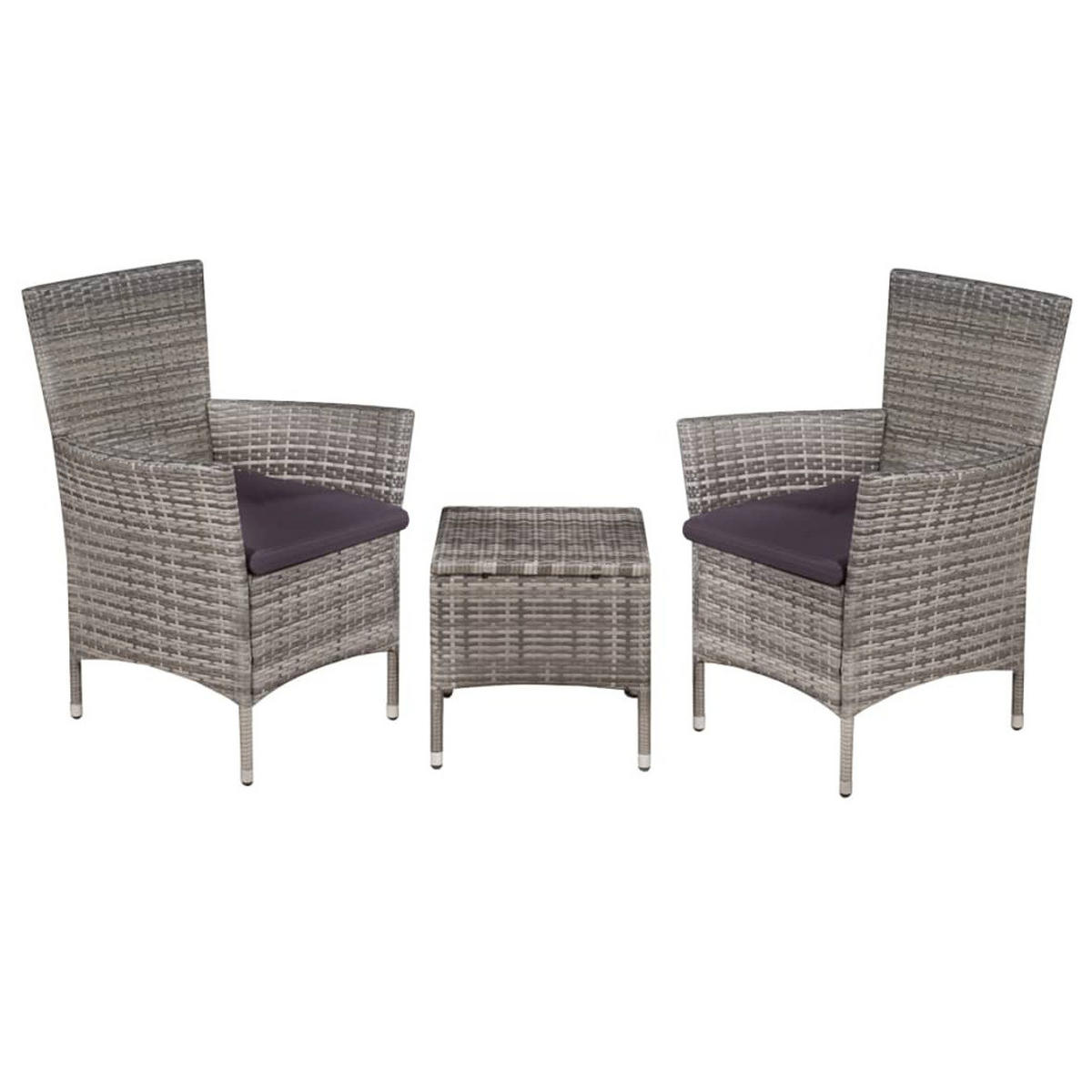 BALKON-SET 3-TLG. POLY RATTAN GRAU - Dunkelgrau/Grau, Kunststoff/Textil - vidaXL