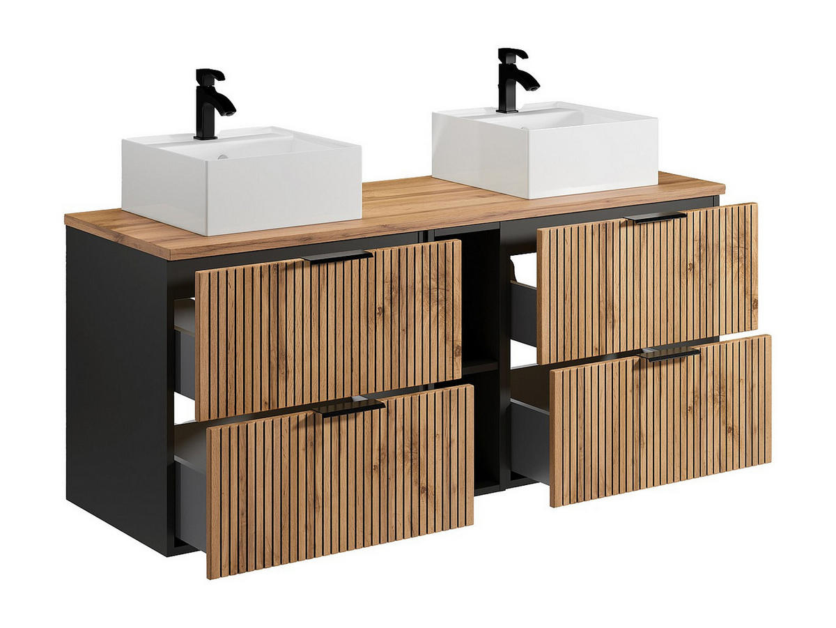 DOPPELWASCHTISCH - 140cm x 46cm - MDF - schwarz, naturfarben hell - MADELA - Schwarz, Holz (140/57/46cm) - Vente-Unique