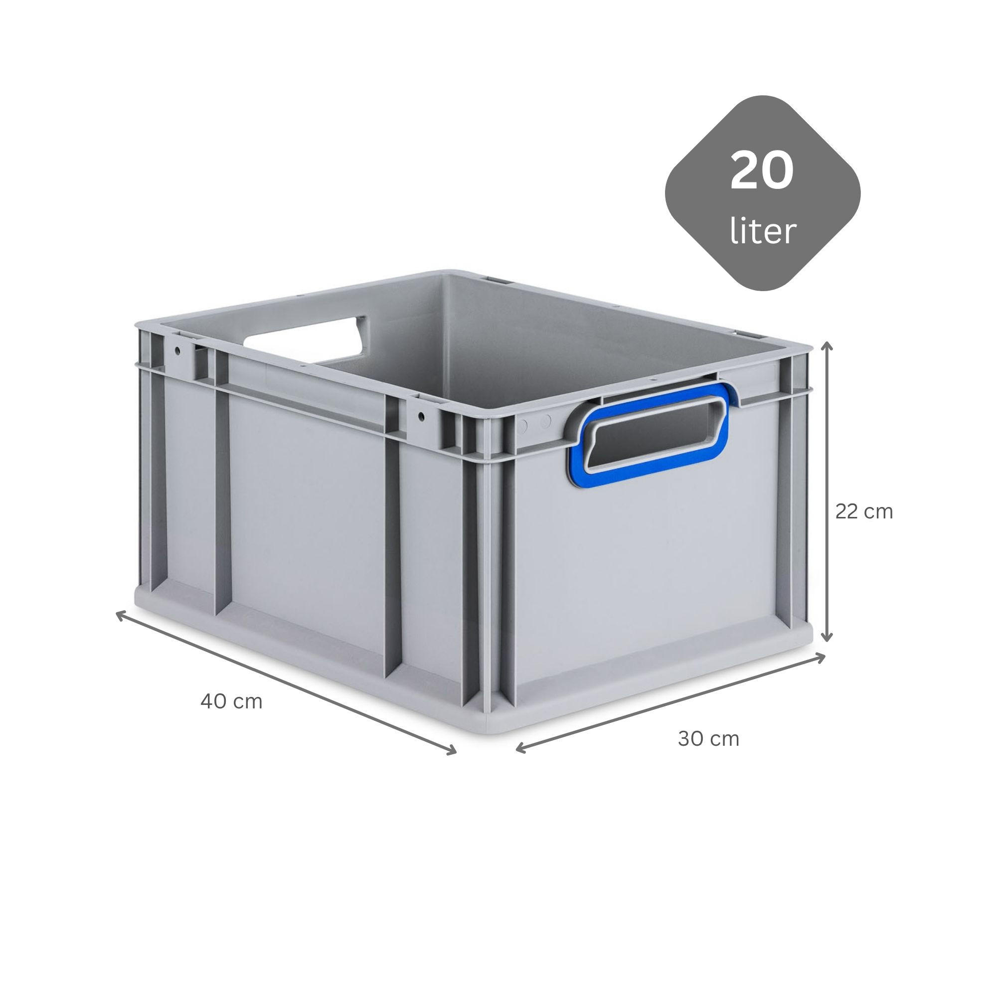 EUROBOX 8x Nextgen Color 22x30x40cm 20 Liter Griffe Blau Offen - Blau, Kunststoff (30/22/40cm) - PROREGAL