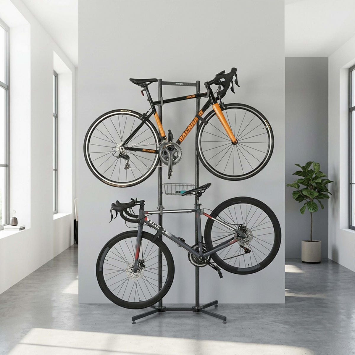 FAHRRADSTÄNDER Schwarz Grau für 2 Fahrräder mit Korb - Schwarz, Kunststoff/Metall (75/210/61cm) - Relaxdays