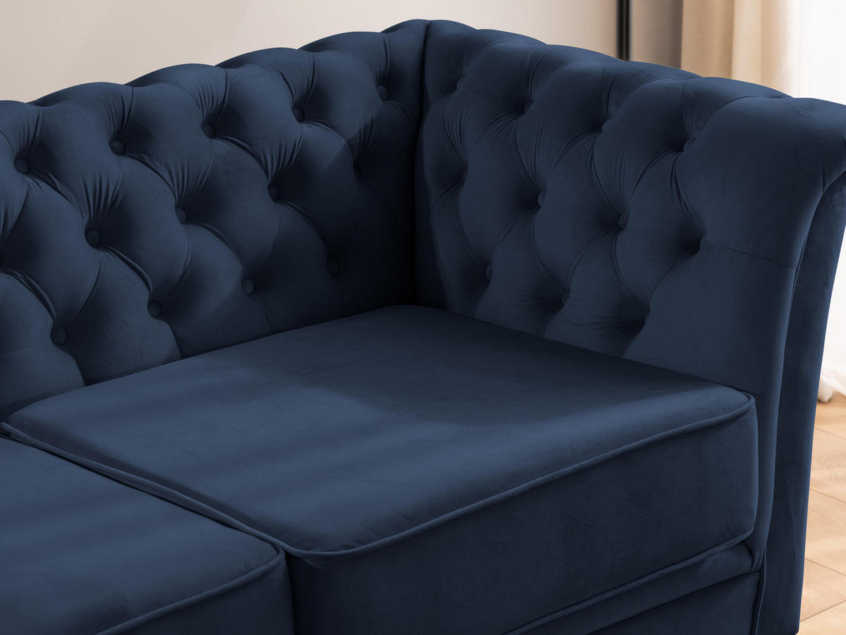 CHESTERFIELD-SOFA 2-sitzer Whitby Marineblau Samt mit schwarzen Füßen - Schwarz/Dunkelblau, Holz/Textil (175/78/82cm) - S-Style Möbel