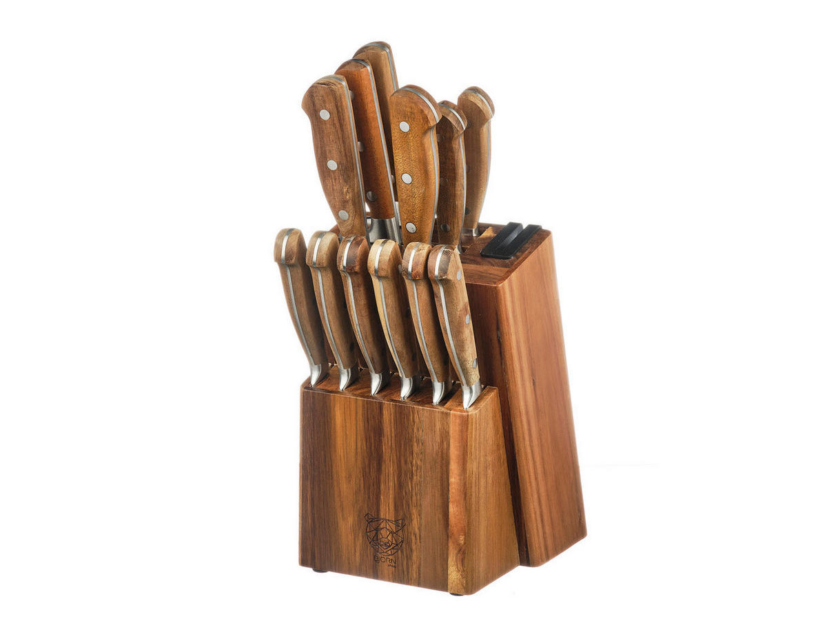 KÜCHENMESSERBLOCK und Steakmesser Jakob Loviisa - 14er-Set - Silberfarben, Metall (1cm) - Björn