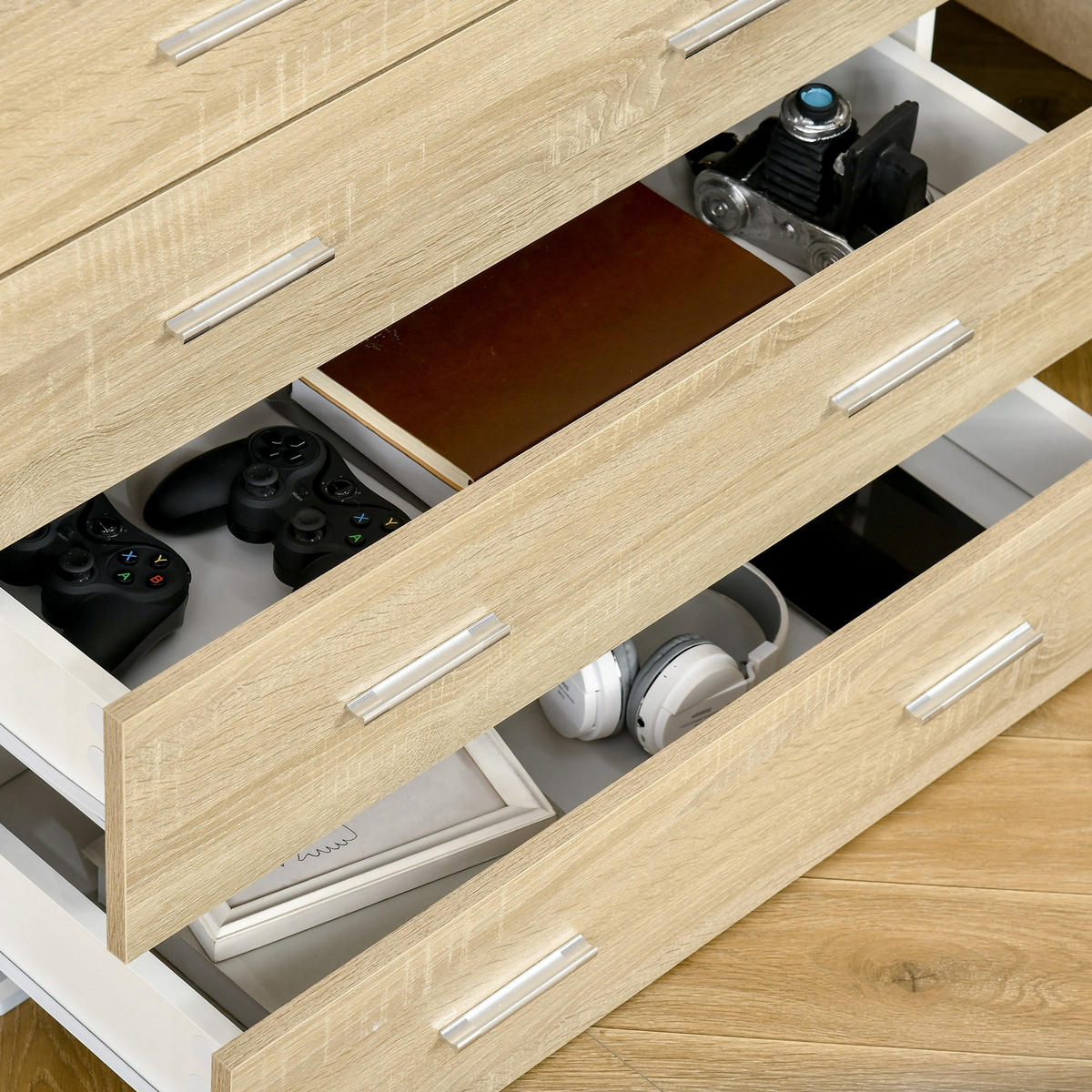 KOMOODE DE-12780 4 Schubladen, zeitgenössisch Eiche hell - Eichefarben, Holzwerkstoff (76/72/35cm) - ComfortXL