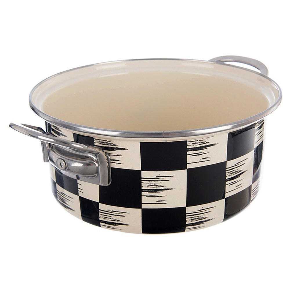 EMAILLIERTOPF Schachbrett mit Karomuster beige - Beige, Metall (20cm) - Orion 