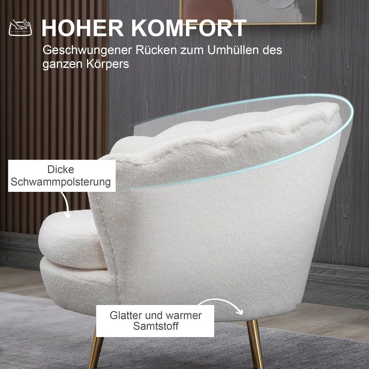 POLSTERSESSEL in Muschelform, Weiß - Weiß, Kunststoff (79/77/77cm) - HOMCOM
