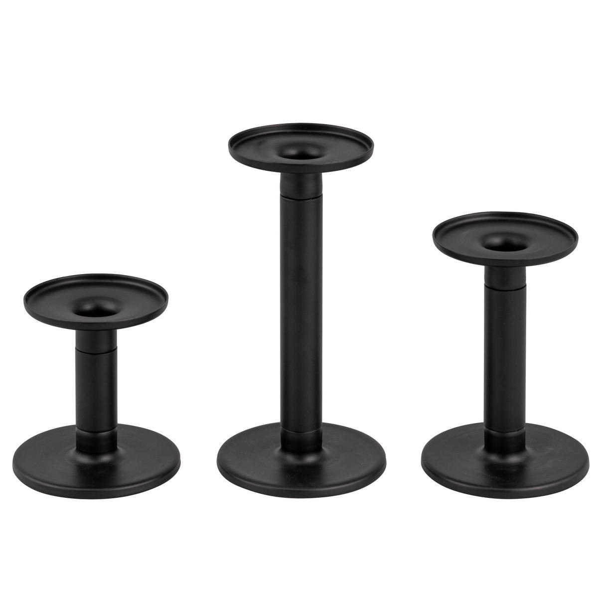 KERZENHALTER 3er-Set, schwarz, Stahl - Schwarz, Metall (8.9/10.7/10cm) - bremermann