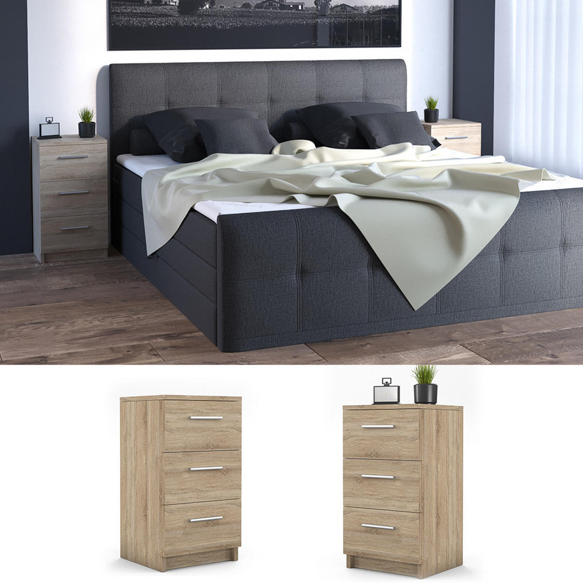 NACHTTISCH Sonoma 38 x 66 cm - Braun/Sonoma Eiche, Holzwerkstoff (38/66/35cm) - Vicco