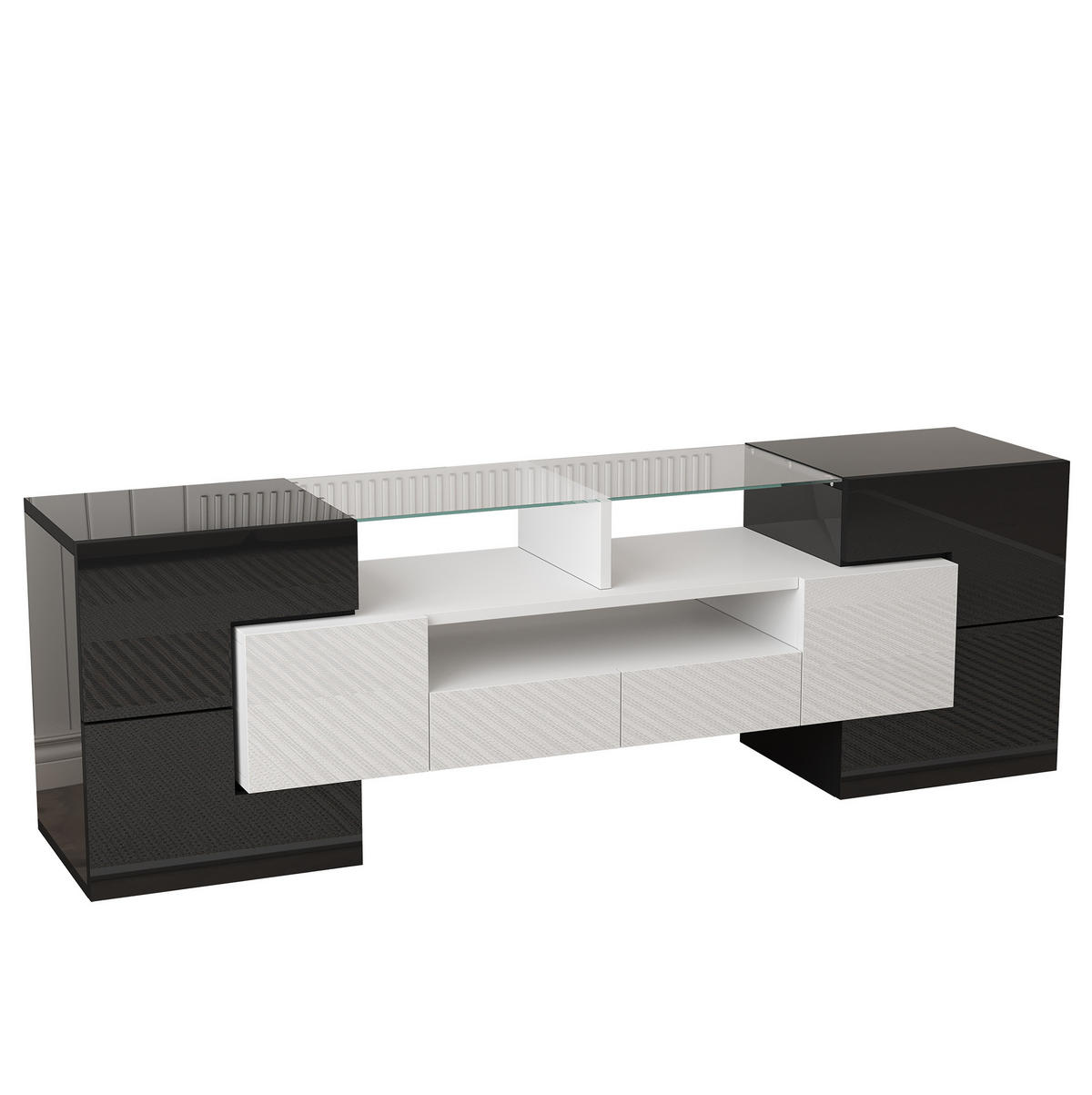 TV-SCHRANK mit LED-Beleuchtung 145 cm Hochglanz Weiß-Beton - Schwarz, Holzwerkstoff (30/51/145cm) - Beauniv
