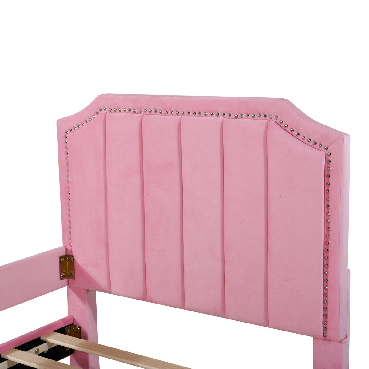 KINDERBETT 90/200 cm DE-04231, mit Flanellbezug, Rückenlehne und Armlehnen, in Rosa - Pink, Holzwerkstoff/Metall (90/200cm) - ComfortXL