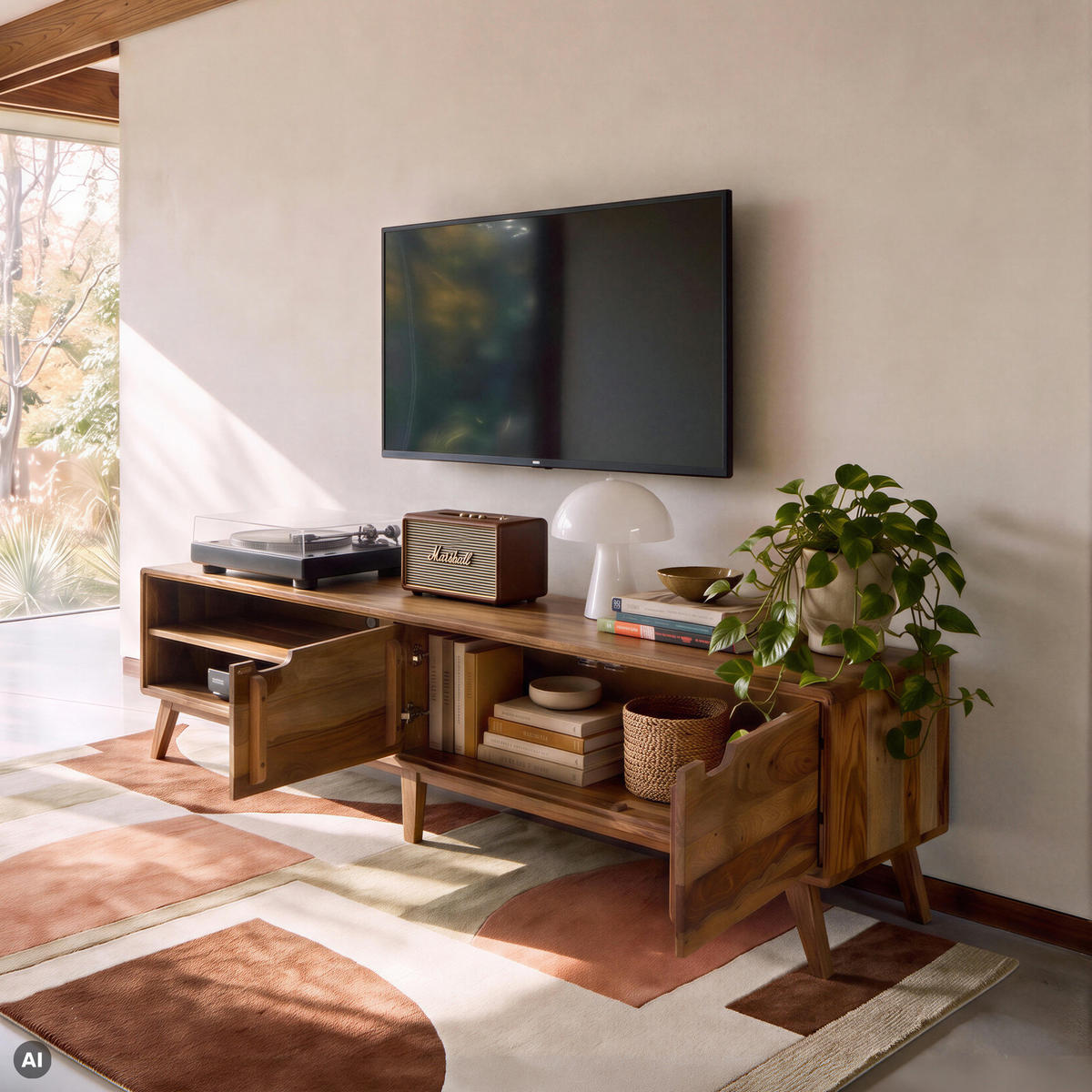 TV-BOARD Sheesham 220x40x48 natur sandgestrahlt lackiert MALMÖ 2 #225 - Naturfarben, Holz (40/48/220cm) - Massivmoebel24
