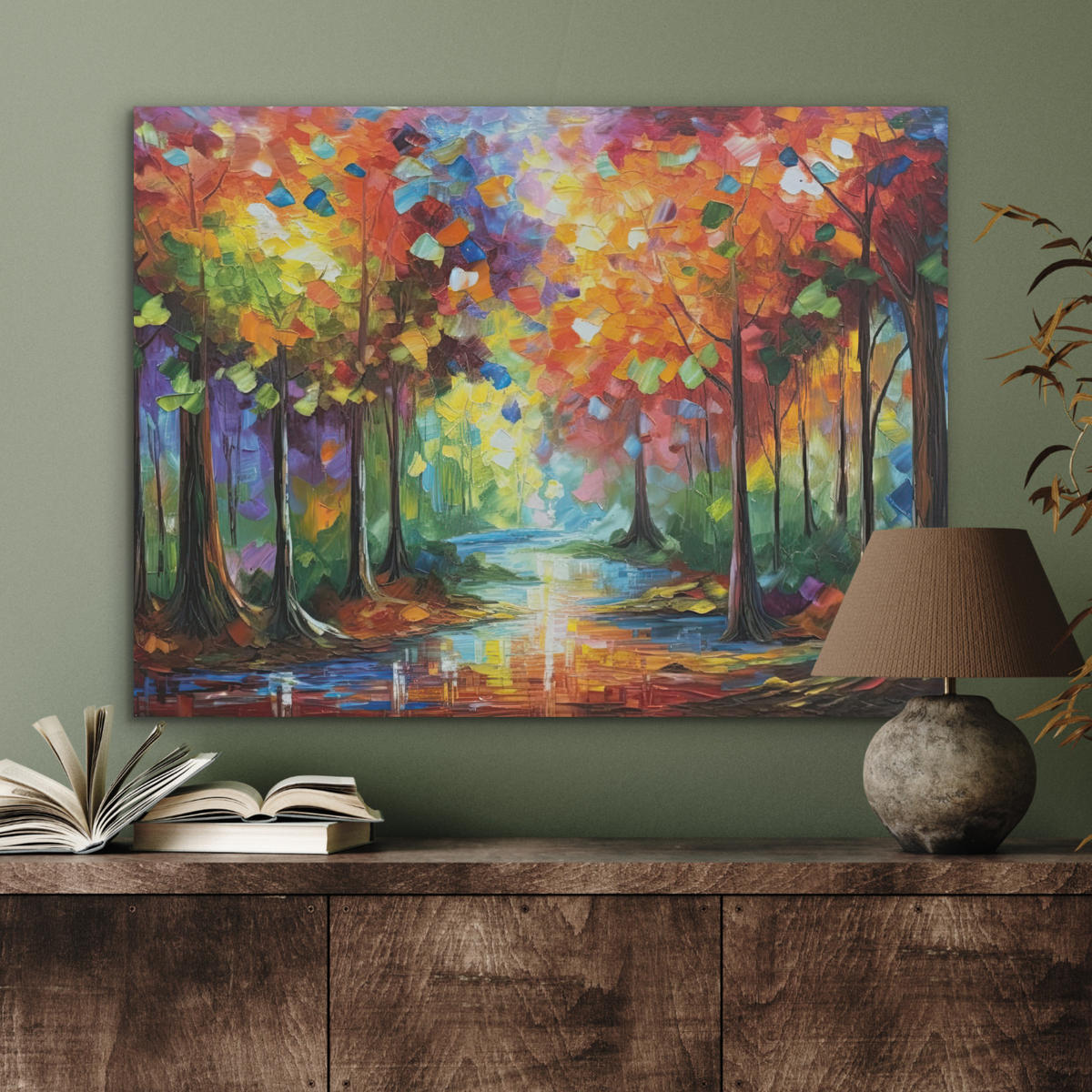 AKUSTIKBILD Landschaft - Wald - Farben - Natur Gemälde 80x60 cm - Multicolor, Textil (80/60/0.9cm) - MuchoWow