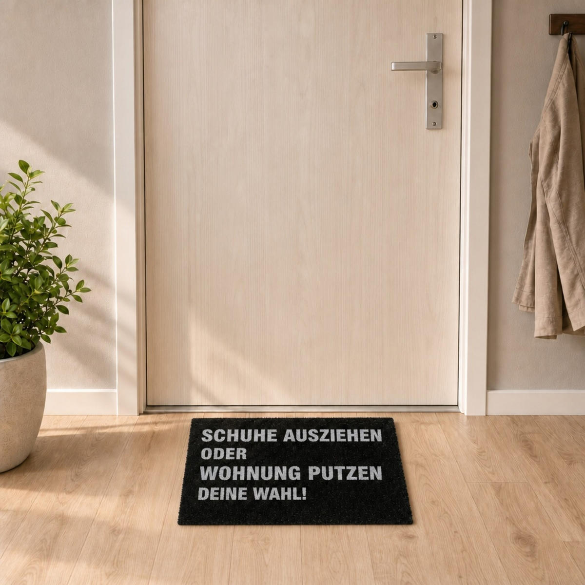 FUSSMATTE Schwarz Weiß Kokos Spruch Schuhe ausziehen 60x40 cm - Schwarz, Kunststoff/Textil (60/40cm) - Relaxdays
