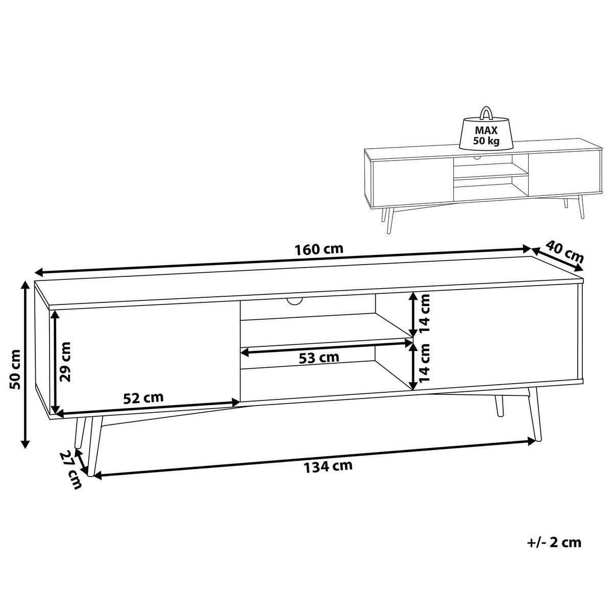 TV-MÖBEL Hellbraun, Weiß TORVI 40/160/50 cm - Hellbraun, Holzwerkstoff (160/50/40cm) - Beliani