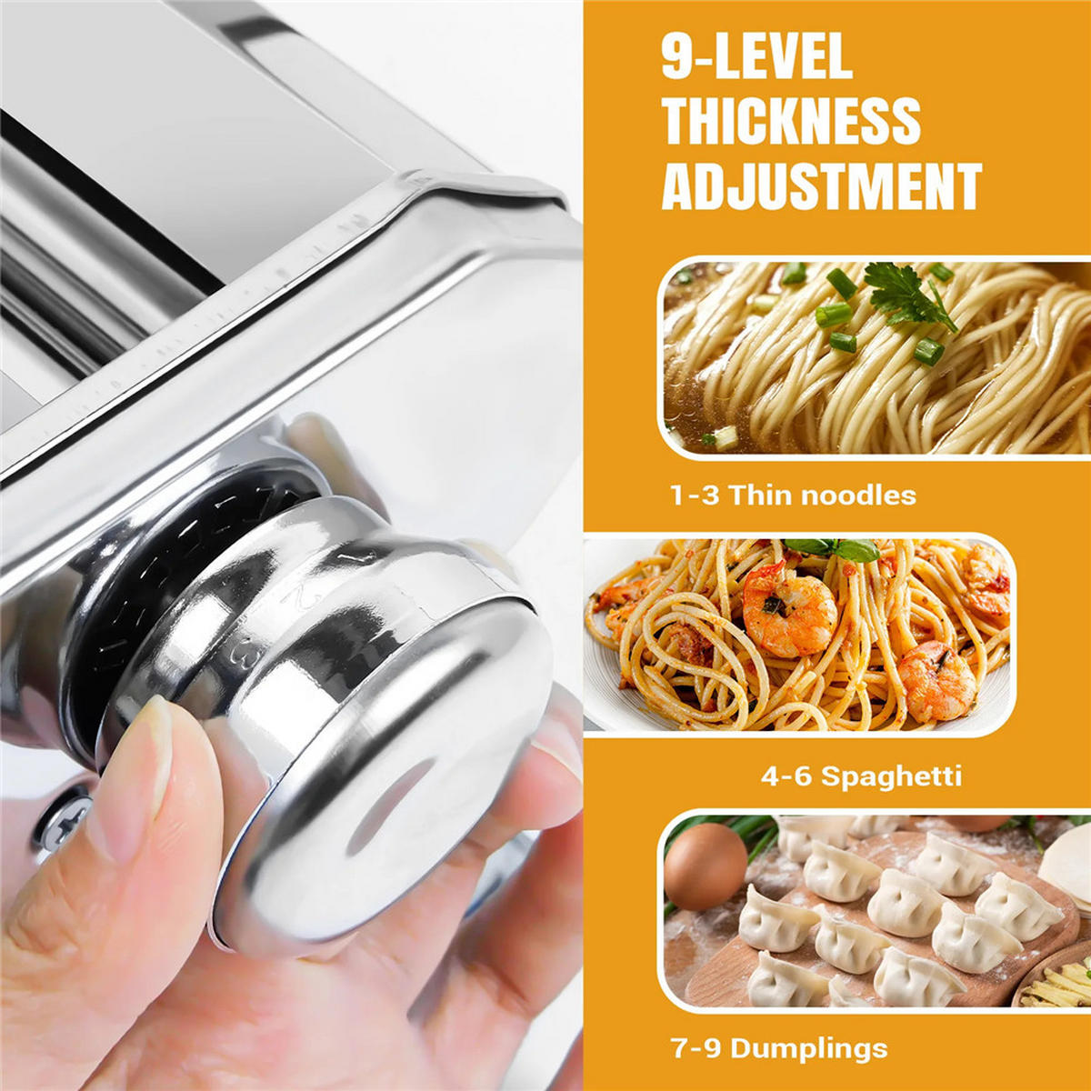 NUDELMASCHINE Edelstahl 9-Stufen Spaghetti Lasagne - Silberfarben, Metall (13/13.5/20cm) - Bextcok