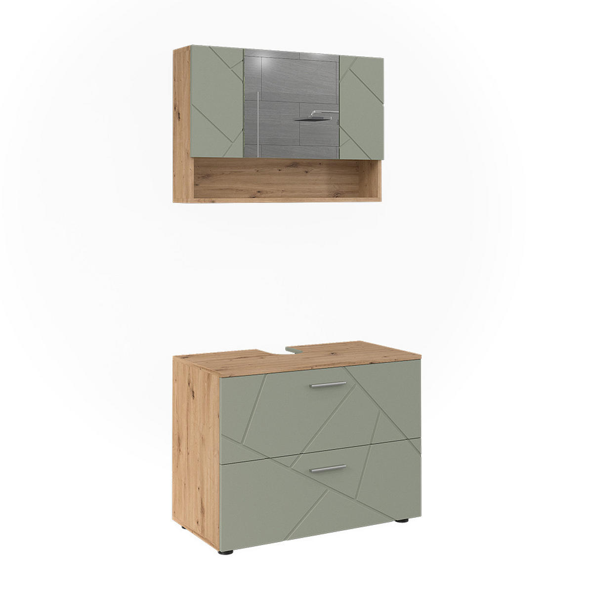 BADMÖBEL-SET Irma Salbeigrün 2 Teile - Salbeigrün, Holzwerkstoff (80/58.6/41cm) - Vicco