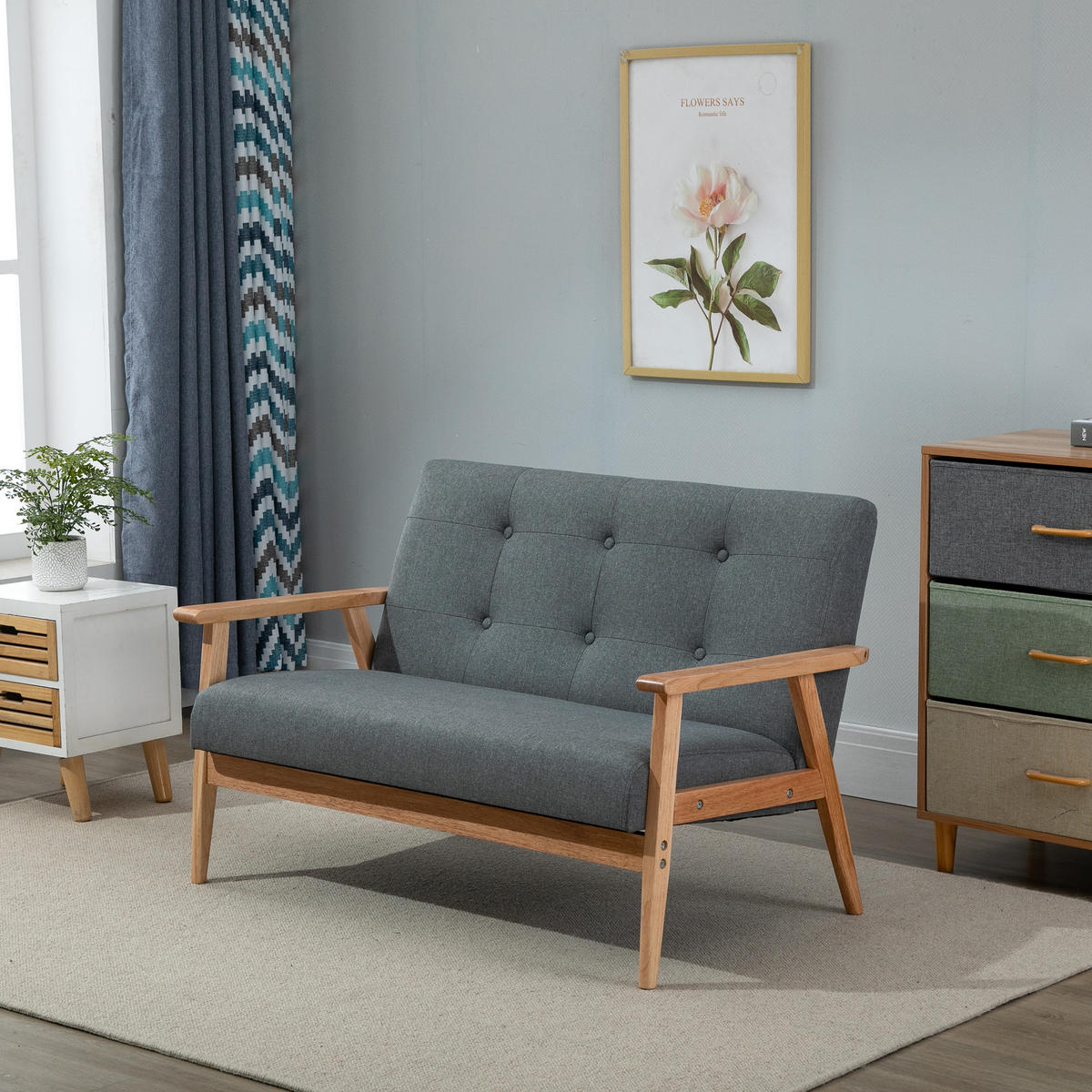2 Sitzer Sofa Doppelsofa Polsterung Loveseat kompakt Leinen Grau - Dunkelgrau, Textil (66.5/73/115cm) - HOMCOM