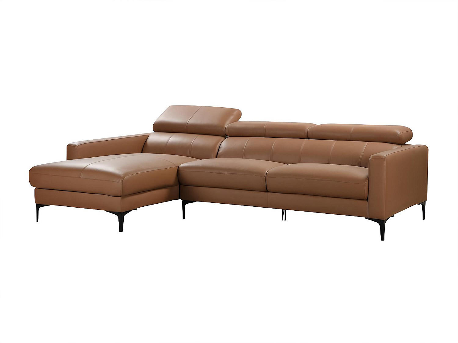 SOFA - 4 Personen - leder - camel Florence - Hellbraun, Leder/Metall (253/92/173cm) - Vente-Unique