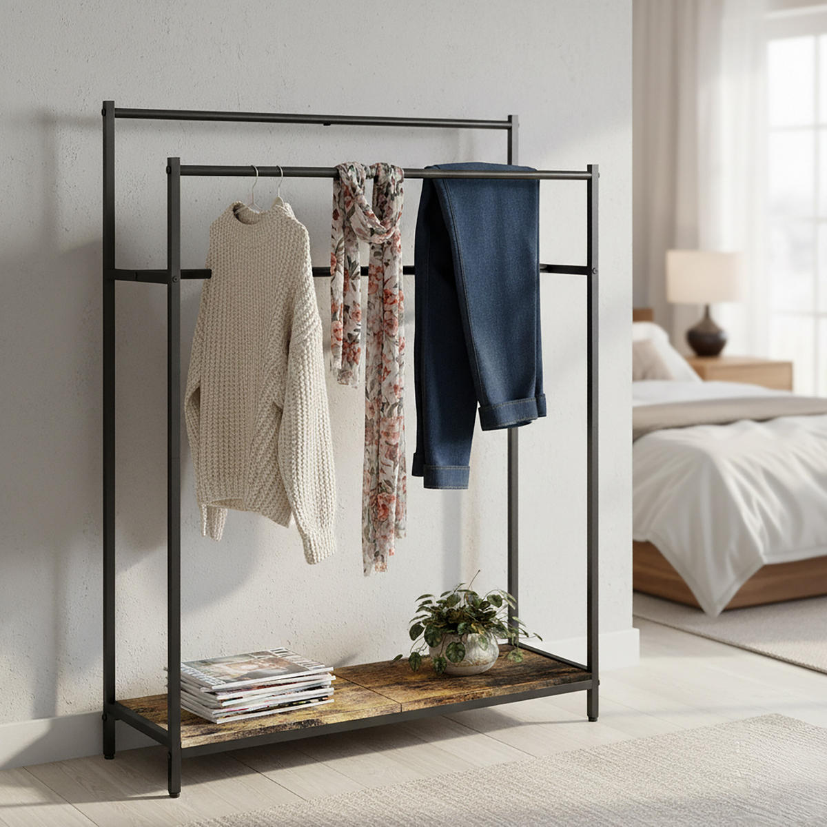 HANDTUCHSTÄNDER - Schwarz, Holzwerkstoff/Textil (82/100/29cm) - Relaxdays