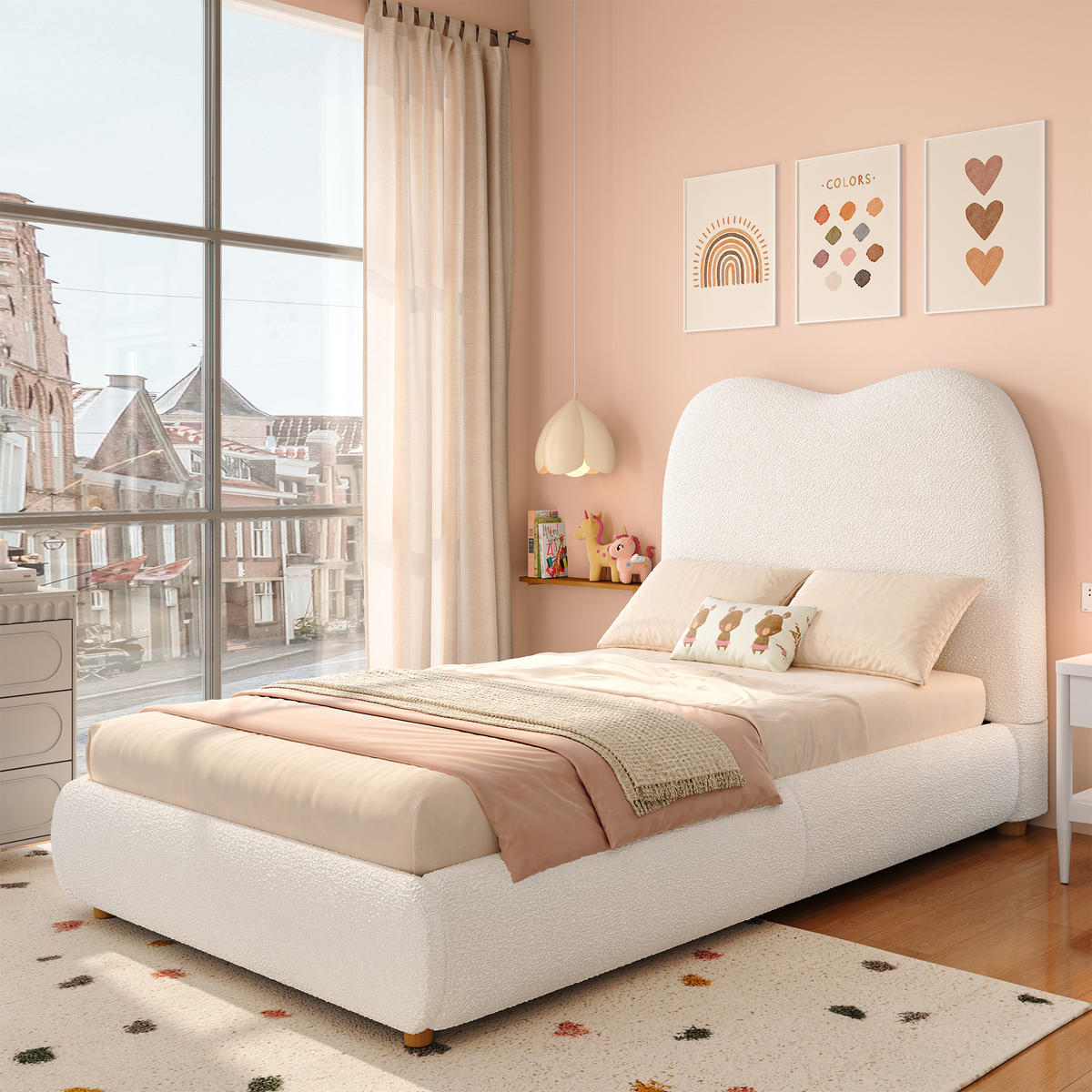 KINDERBETT 90/200 cm in Beige Bouclé mit Bettkasten - Beige, Holzwerkstoff/Textil (90/200cm) - WISHDOR