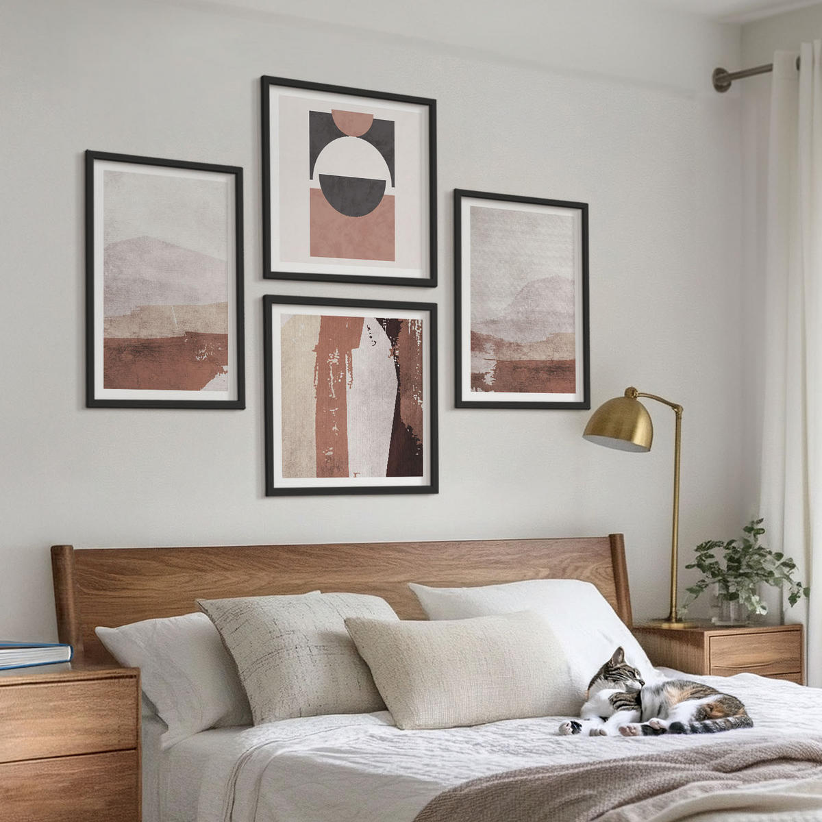 WANDBILDER 4er-Set - 50x50 cm & 40x60 cm Schwarzer Rahmen - Abstrakte braune Muster - Schwarz, Kunststoff (50/50cm) - ArtPrintCave