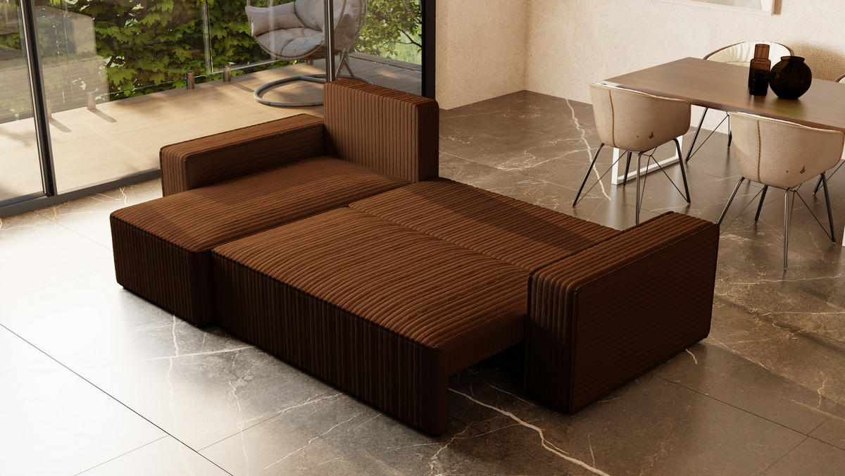 ECKSOFA Tobi mit Bettkasten und Schlaffunktion, L-Form/XL-Form, Cordstoff, Universal - Braun, Holzwerkstoff (246/145cm) - 4ALL HOME