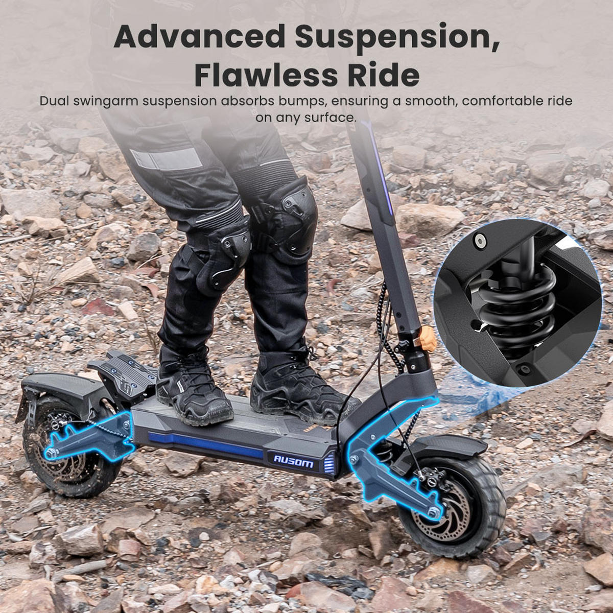 E-SCOOTER Ausom DT2 Pro – Dual-Motor-System mit 2×1100W, 68 km/h Höchstgeschwindigkeit & 115 km Reichweite - Grau, Metall (59cm) - Ausom