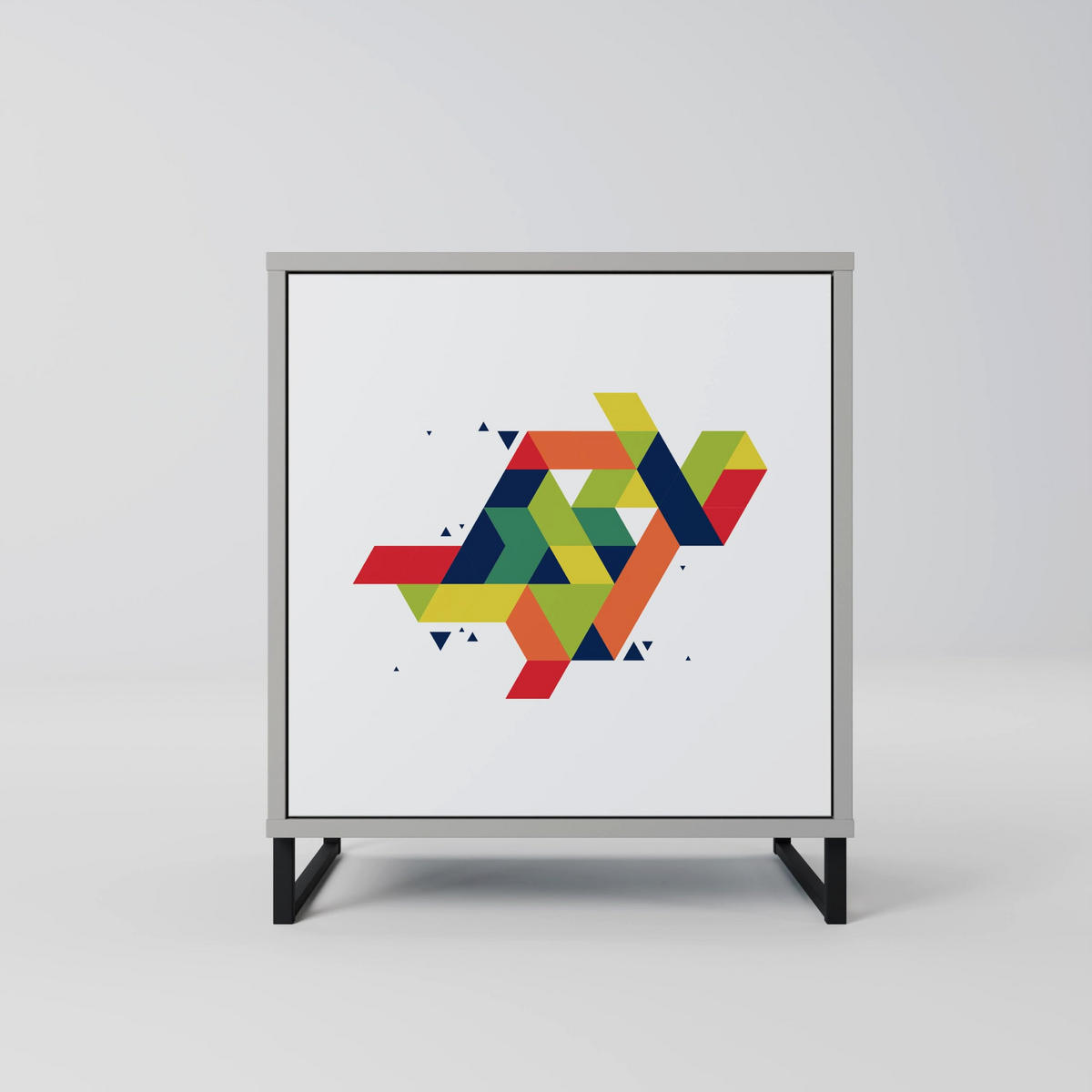 SIDEBOARD FUTURE SIGN, Grau, 57,5x42x70,5 cm, Schwarze Metall-Sternfüße - Multicolor/Schwarz, Holzwerkstoff/Metall (57.5/70.5/42cm) - SpaceRebels