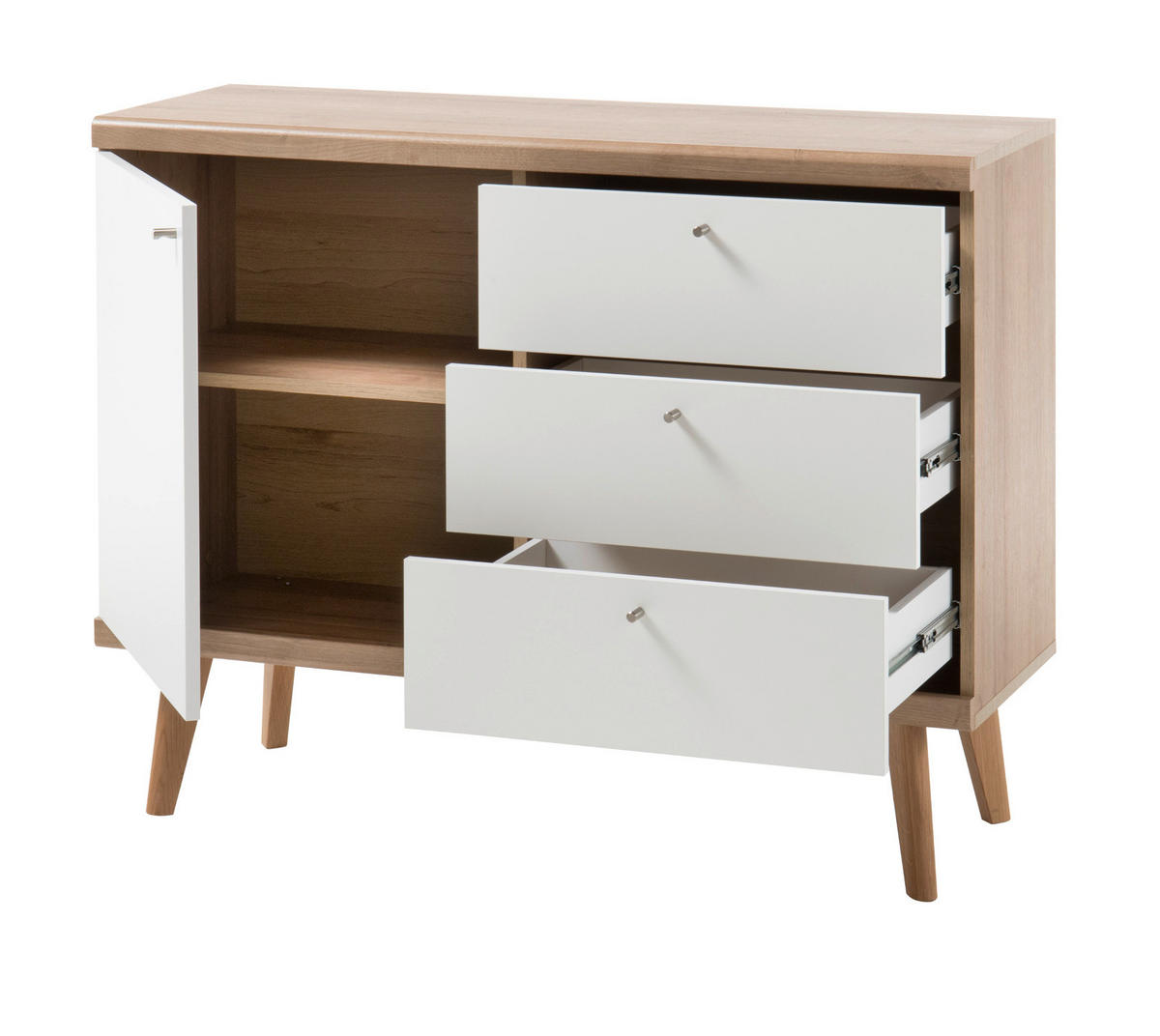 SIDEBOARD weiß, Eiche Riviera, Kommode skandinavisch, 107 x 83 cm - Eichefarben/Weiß, Holz/Holzwerkstoff (107/83/40cm) - Furn.Design