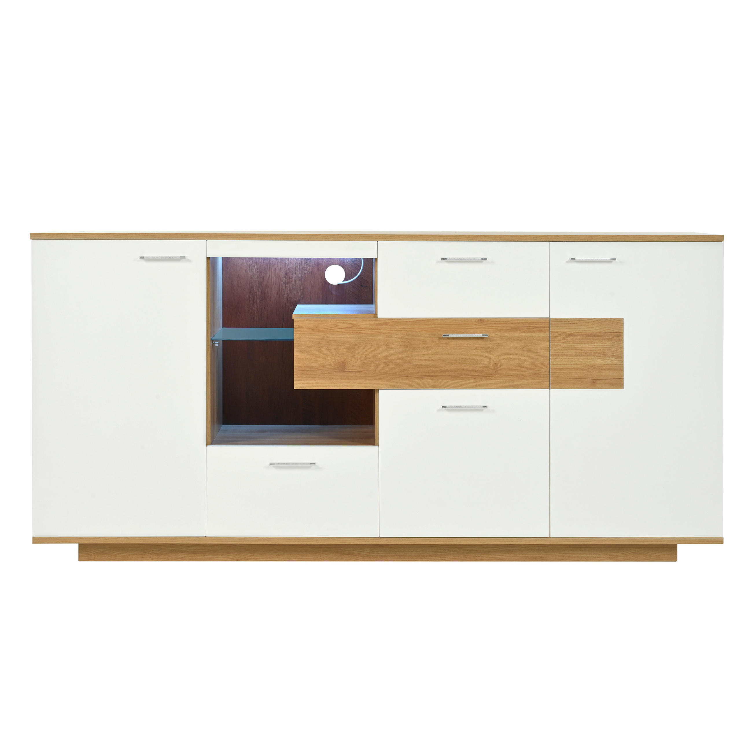 SIDEBOARD Weiß und Holzfarbe 160/40/77 cm - Naturfarben, Holzwerkstoff (160/77/40cm) - PANGIVO