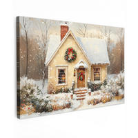 LEINWANDBILD Weihnachten - Zuhause - Winter - Schnee Gemälde 60x40 cm - Creme, Textil (60/40cm) - MuchoWow