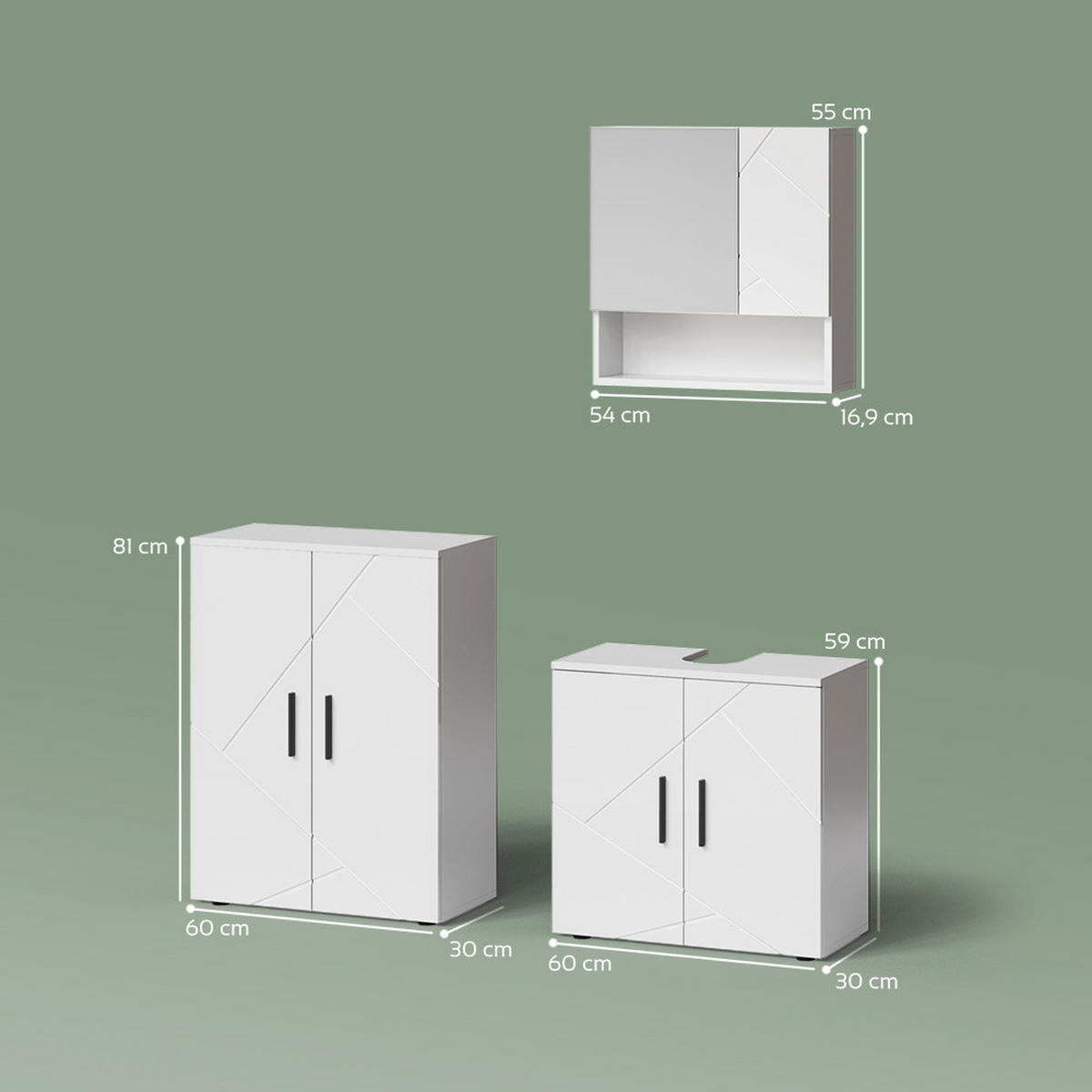 BADMÖBEL-SET Ronco Weiß Hochglanz 3 Teile, mit Unterschrank 60 cm - Weiß Hochglanz/Weiß, Holzwerkstoff (60/59/30cm) - Livinity®