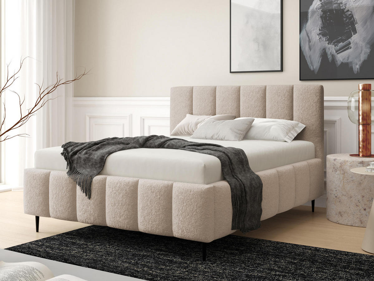 POLSTERBETT Lunaro Leg - Beige/Schwarz, Holz/Textil (180/200cm) - MIRJAN24