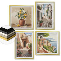 WANDBILDER 4er Set - 50x50 cm & 40x60 cm Goldrahmen - Straßen, Häuser, Pflanzen, Töpfe - Goldfarben, Kunststoff (50/50cm) - ArtPrintCave