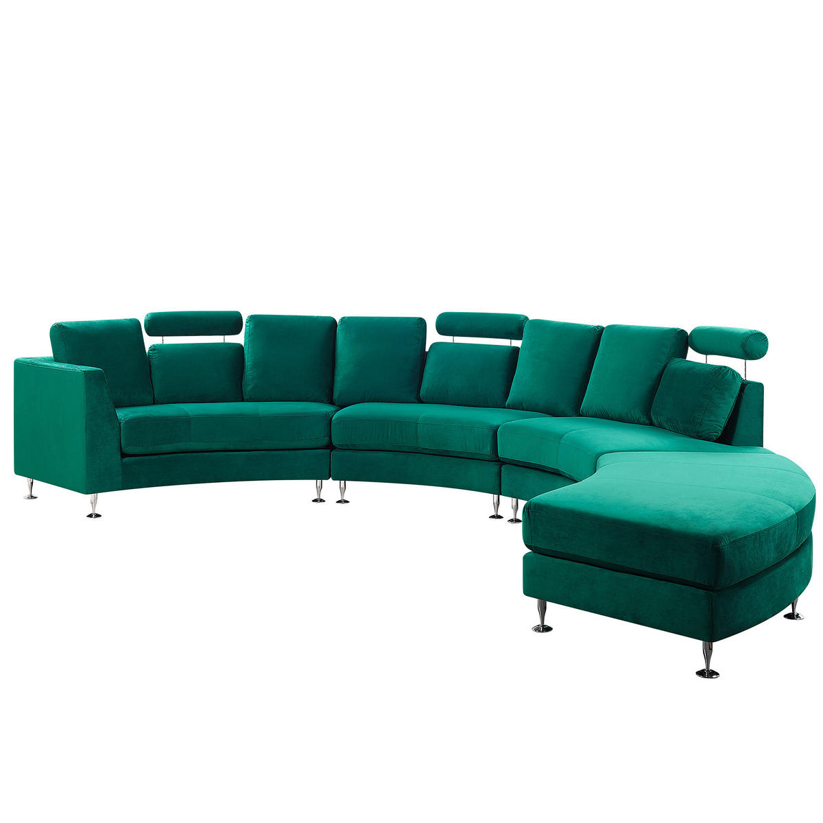7-SITZER-SOFA mit Ottomane Samtstoff Dunkelgrün Rotunde - Dunkelgrün, Textil (448/76/236cm) - Beliani